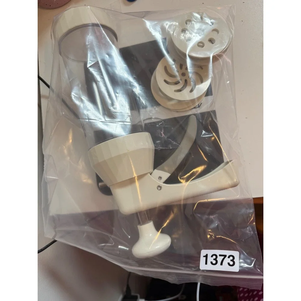 Pampered Chef Cookie‎ Press 1525 White Clear with 16 Shaping Discs Spritz Maker